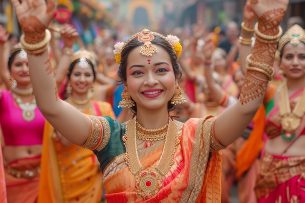 Foto grátis pessoas realistas a celebrar o gudi padwa.