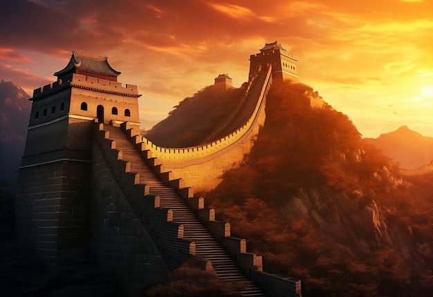 Foto grátis renderização 3d da grande muralha chinesa