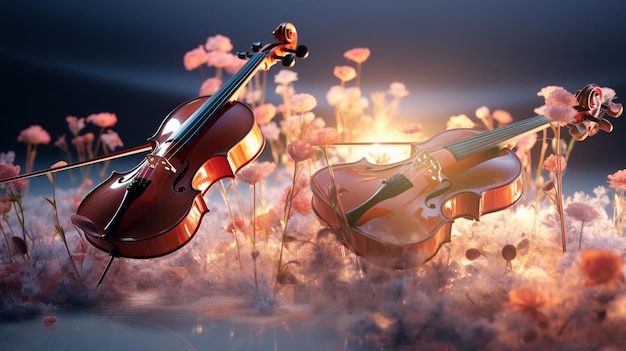 Foto grátis um violino em uma coroa de flores