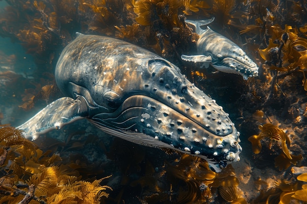 Foto grátis uma bela baleia a atravessar o oceano.