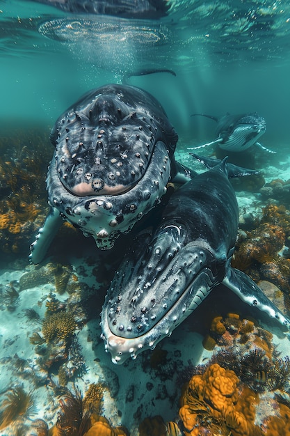 Foto grátis uma bela baleia a atravessar o oceano.