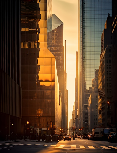 Foto grátis vista da cidade de nova iorque ao pôr-do-sol