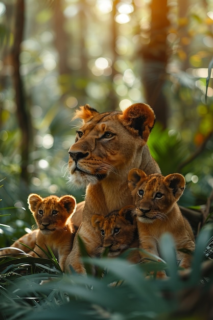 Foto grátis vista de leão selvagem em seu habitat natural