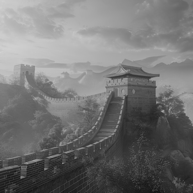 Foto grátis vista monocromática da histórica grande muralha da china