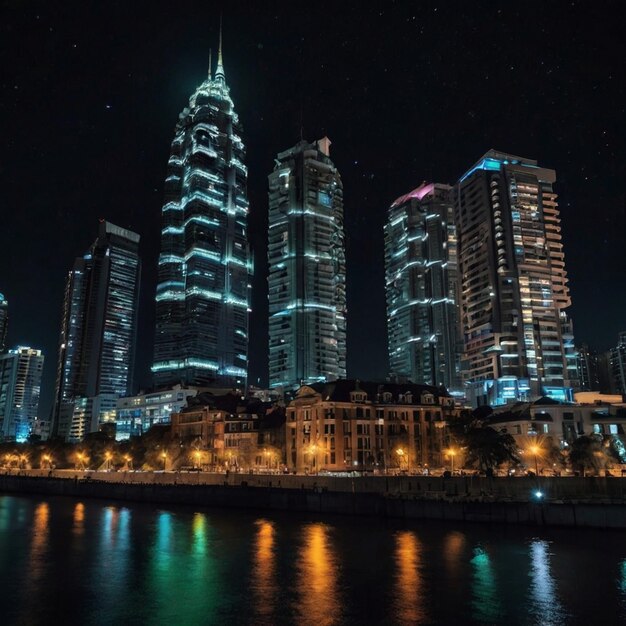 Foto À noite, uma cidade linda.