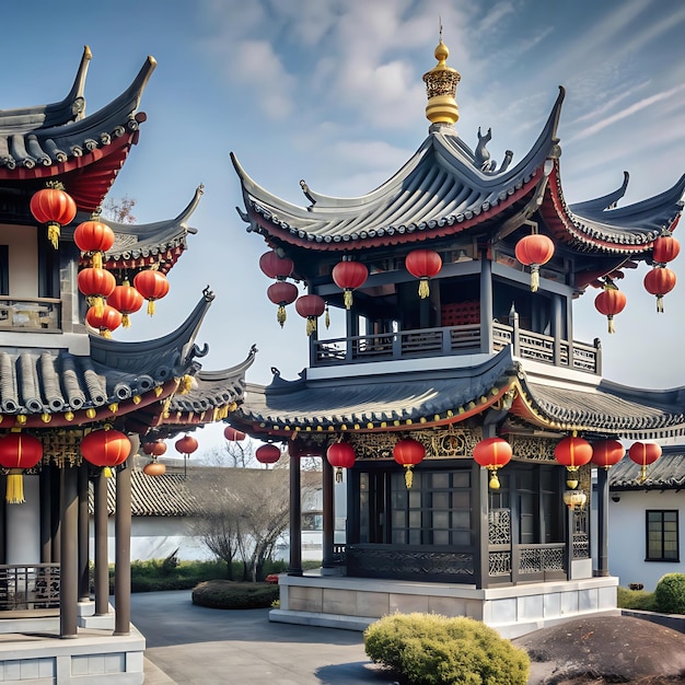 Foto ano novo chinês tradicional colorido chinês leão e dragão com moldura vermelha