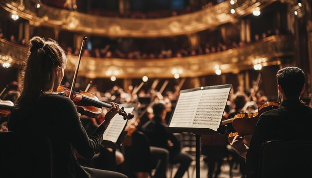 Foto elegança cativante um concerto de música clássica com orquestra em um teatro histórico