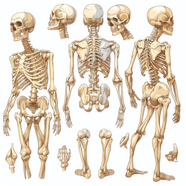 Foto genera una ilustracion detallada y anatomicamente precisa del esqueleto humano destacando la complej