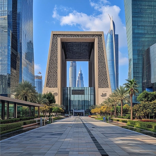 Foto os arranha-céus icônicos do centro financeiro internacional de dubai difc com seus projetos únicos