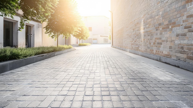 Foto rua vazia com arquitetura moderna e iluminação solar natural cenas urbanas