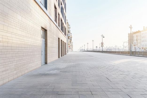 Foto rua vazia com arquitetura moderna e iluminação solar natural cenas urbanas