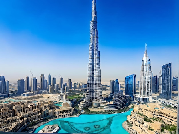 Foto skyline de dubai com o burj khalifa no centro