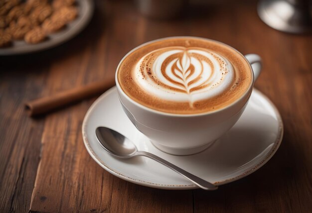 Foto um cappuccino elegante repousa na mesa