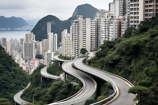 Foto uma estrada sinuosa com uma montanha ao fundo