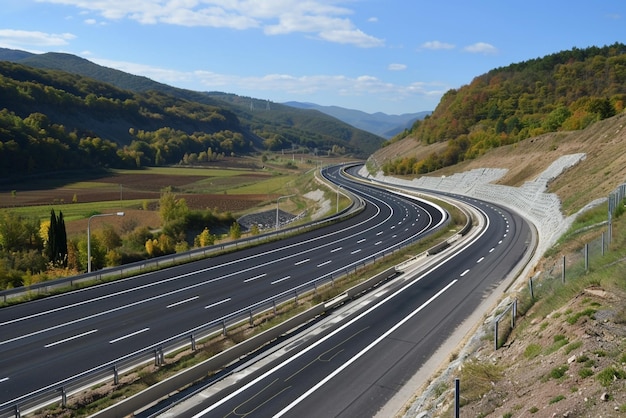 Foto uma rodovia com uma montanha ao fundo