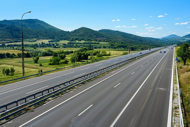 Foto uma rodovia com uma montanha ao fundo