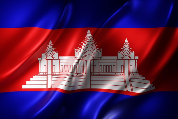 Premium Photo | 3d rendering of a silked cambodia flag