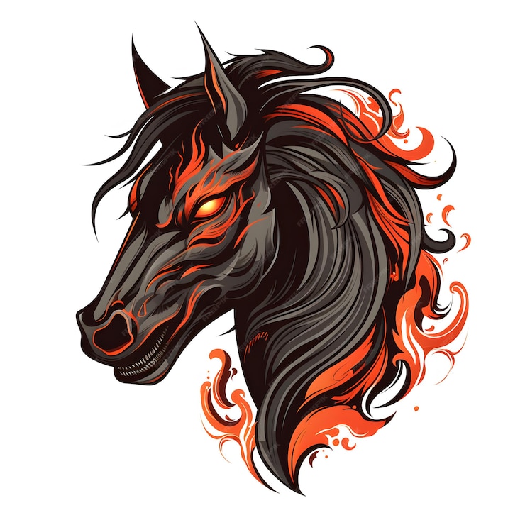 Angry horse head tshirt tattoo design dark art illustration isolated on ...