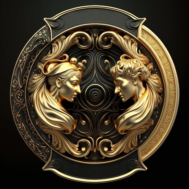 Premium AI Image | Astrology symbol for Gemini in gold and black