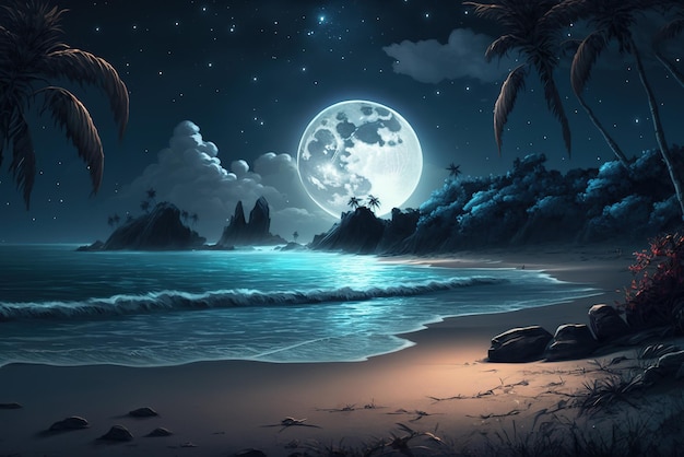 Premium AI Image | Beautiful beach moonlight romantic environment