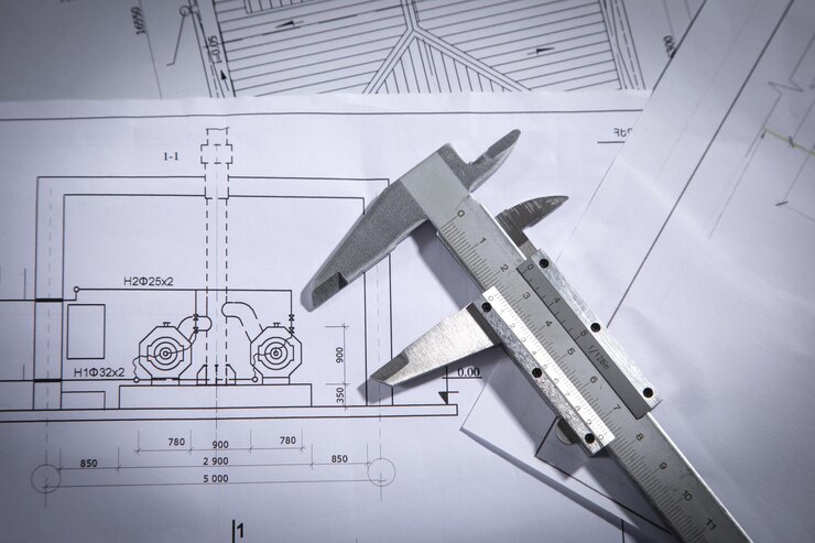 Premium Photo | Caliper on engineering drawing blueprint