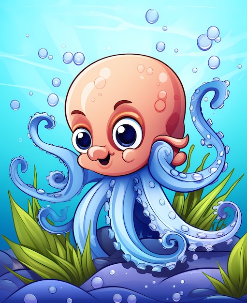 Premium AI Image | colorin pages for kids baby octopus play in the ...