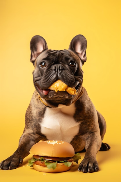 Premium Photo | A dog eating a bun