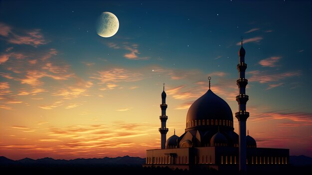 Premium AI Image | Focus detailed Dome Of The Mosque Crescent Moon ...