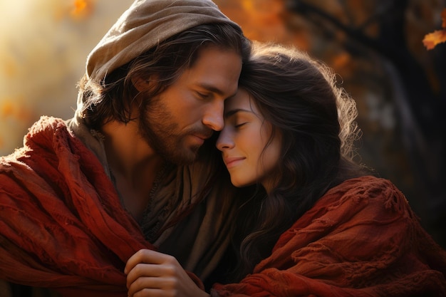 Premium AI Image | Jesus Christ and the girl Mary on a journey to ...