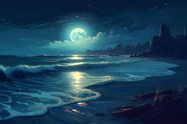 Premium AI Image | The moon is on the beach