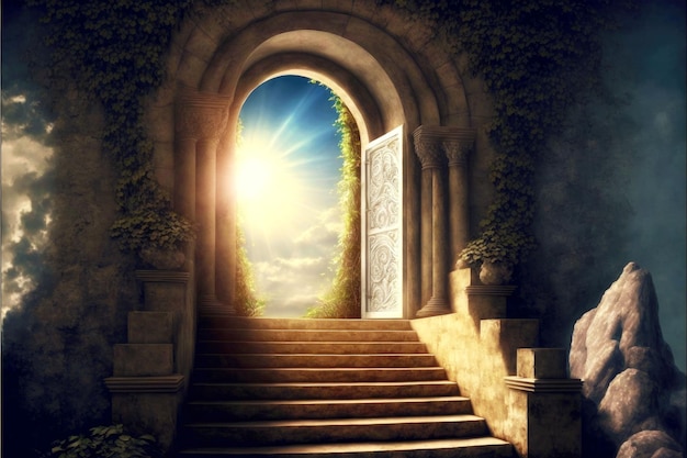 Premium Photo | Secret entrance to paradise with light in doorway ...