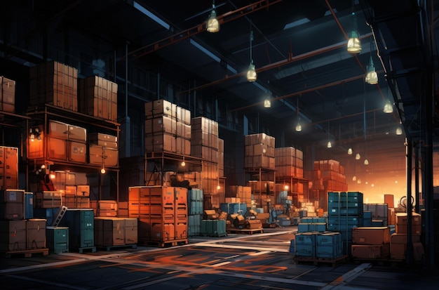 Premium Photo | A warehouse filled with many boxes and stacked crates