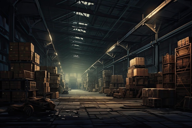 Premium Photo | Warehouse interior with boxes and wooden pallets 3d ...