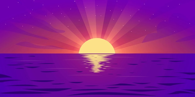 Premium Vector | Beautiful evening landscape at sea sunset in purple ...