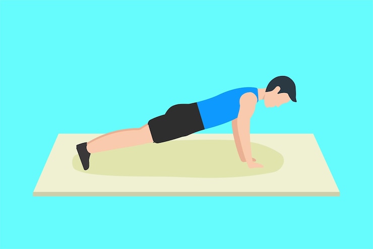 Premium Vector | Boy doing pushup exercise on a floor mat vector ...