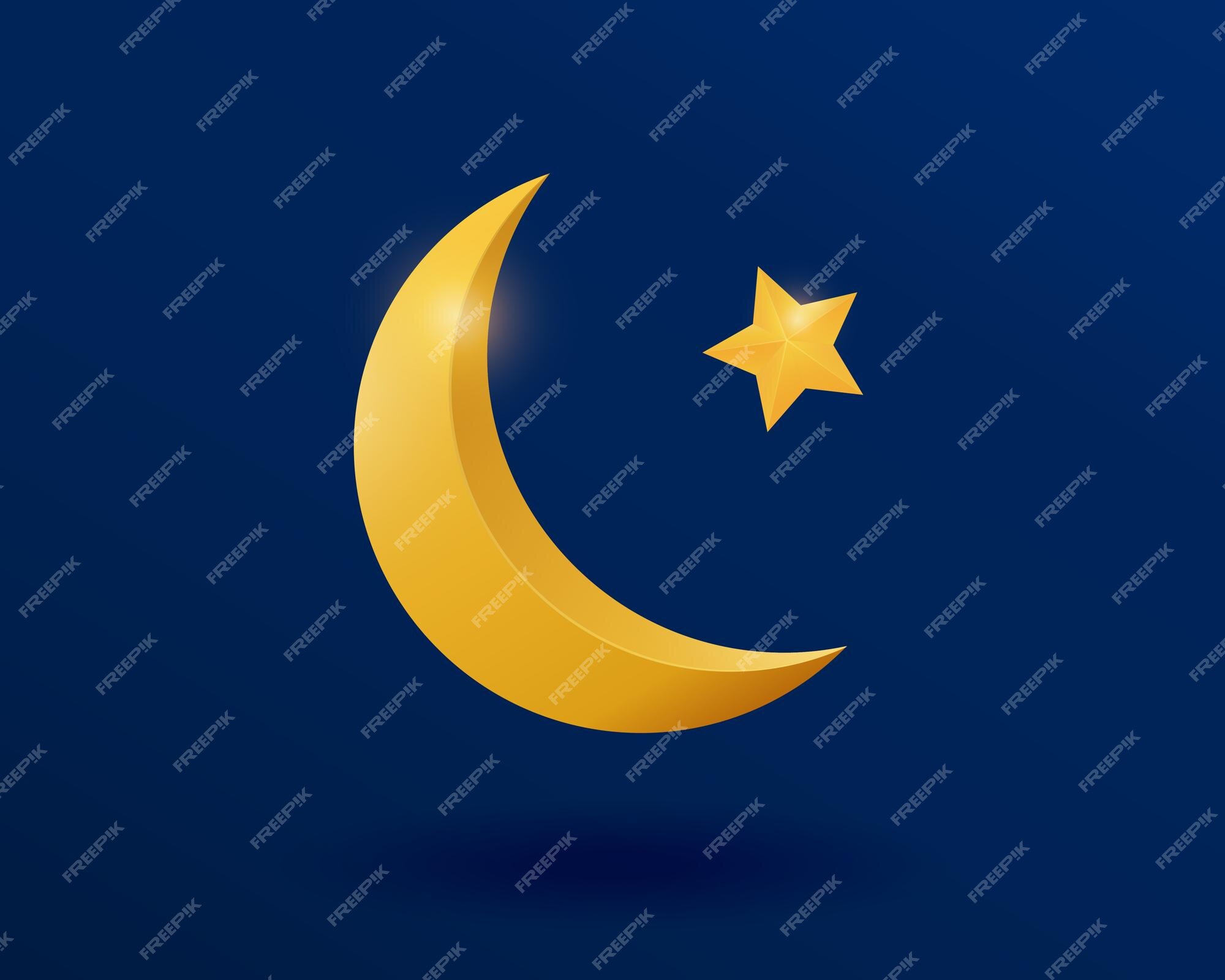 Premium Vector | Crescent moon and star vector illustration golden moon ...