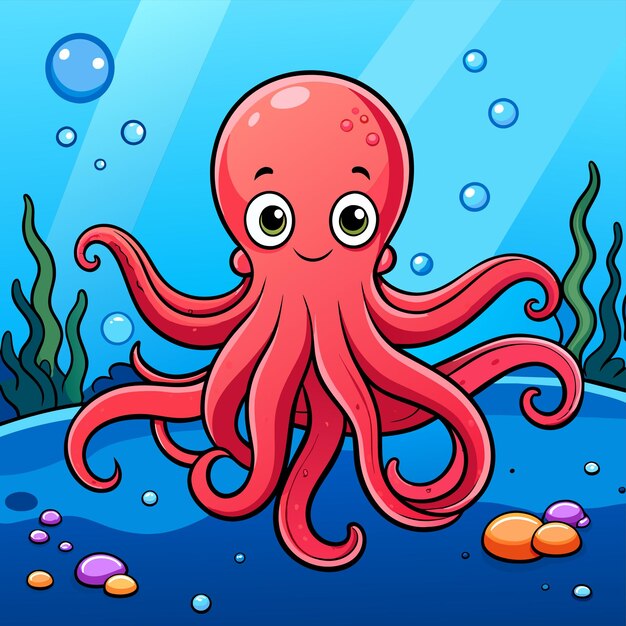 Premium Vector | Cute octopuses swim underwater in sea hand drawn ...