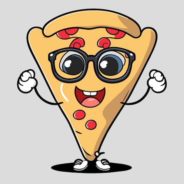 Premium Vector | Cute pizza slice wearing glasses with thumbs up ...