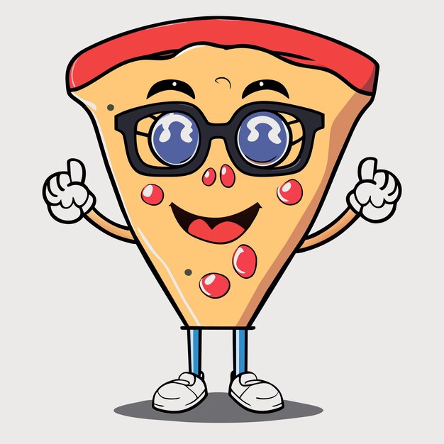 Premium Vector | Cute pizza slice wearing glasses with thumbs up ...