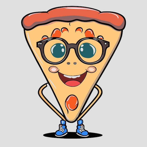 Premium Vector | Cute pizza slice wearing glasses with thumbs up ...