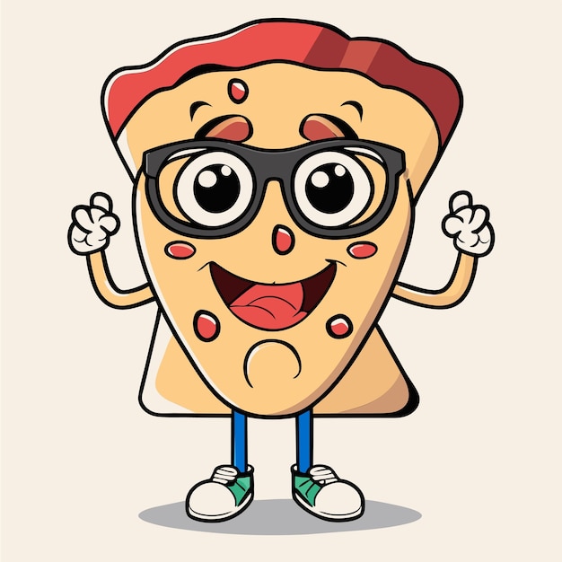 Premium Vector | Cute pizza slice wearing glasses with thumbs up ...