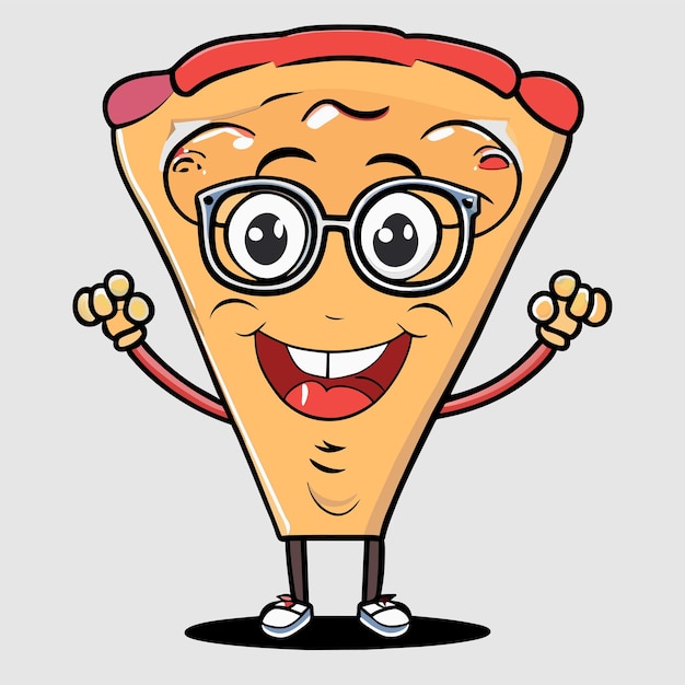 Premium Vector | Cute pizza slice wearing glasses with thumbs up ...