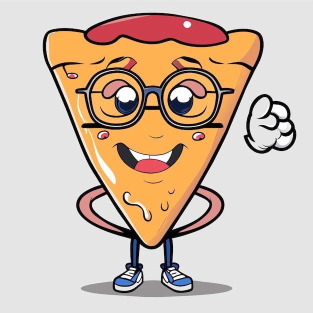 Premium Vector | Cute pizza slice wearing glasses with thumbs up ...