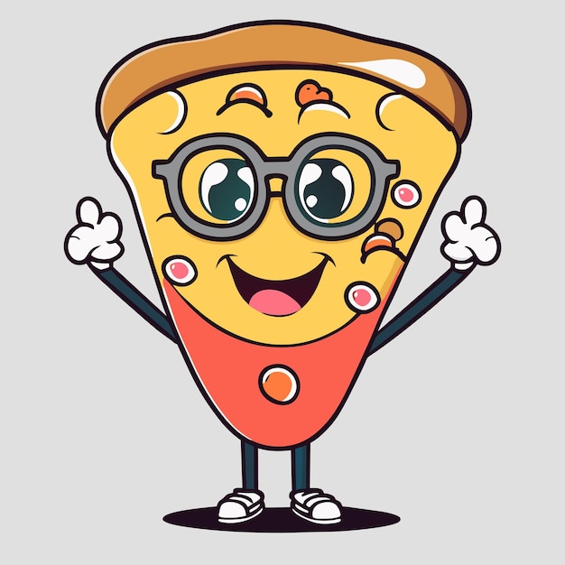 Premium Vector | Cute pizza slice wearing glasses with thumbs up ...