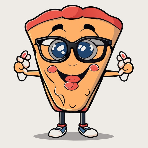 Premium Vector | Cute pizza slice wearing glasses with thumbs up ...