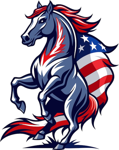 Dynamic Horse Rearing with American Flag Comic Book Style TShirt Design ...