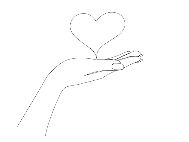 Premium Vector | One continuous line drawing of hand holding heart ...