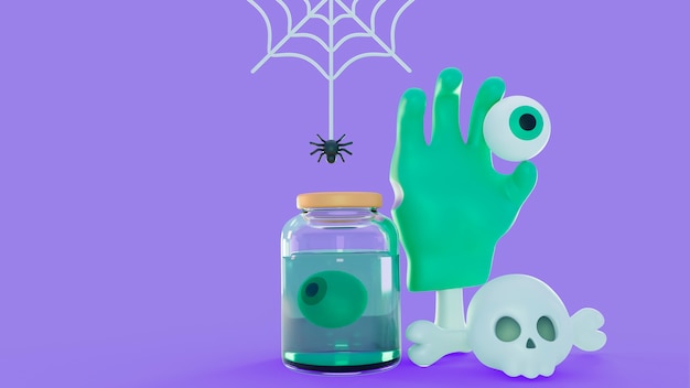 PSD grátis 3d renderizar fundo de halloween com elementos assustadores