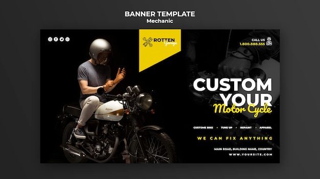 PSD grátis banner horizontal para oficina de motocicletas