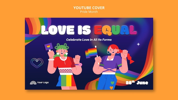 PSD grátis capa do youtube da celebração do mês do orgulho